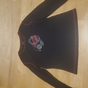 Black Red Glitter "Beauty Rest" Long Sleeve Pajama Top Shirt S